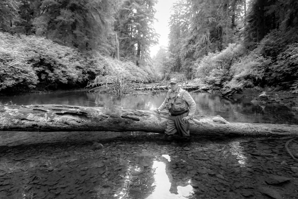 here I am in a cutthroat trout stream in a small estuary called Bay of Pillars. It's located on the northwest side of Kuiu Island. To see where this is in Google maps, click the Image.